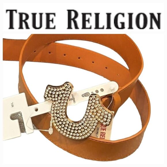 True Religion Rhinestone Horseshoe Buckle Belt - Picture 1 of 8
